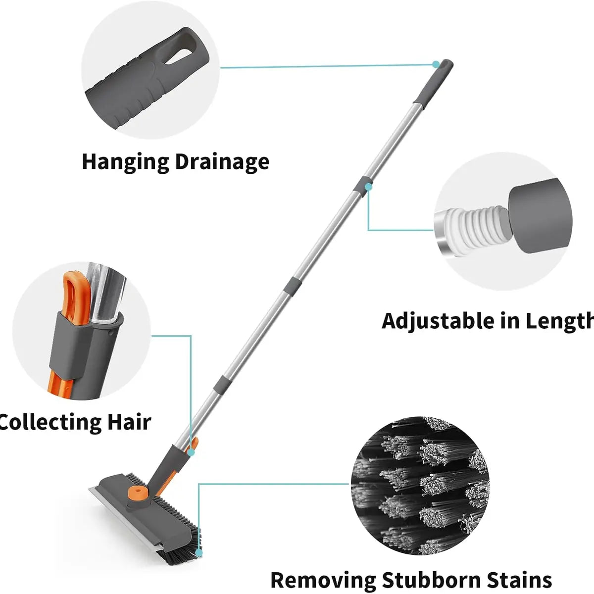 3-in-1 Floor Scrub Brush with Long Handle – Heavy-Duty Tile & Grout Cleaner with Squeegee for Bathroom, Shower & Kitchen