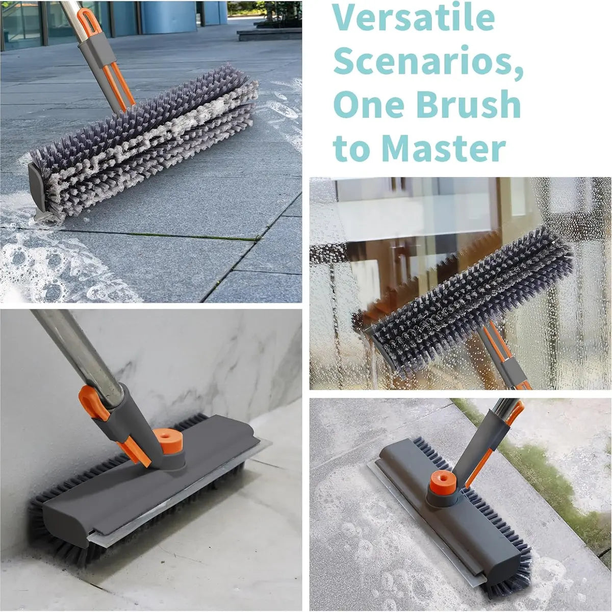 3-in-1 Floor Scrub Brush with Long Handle – Heavy-Duty Tile & Grout Cleaner with Squeegee for Bathroom, Shower & Kitchen