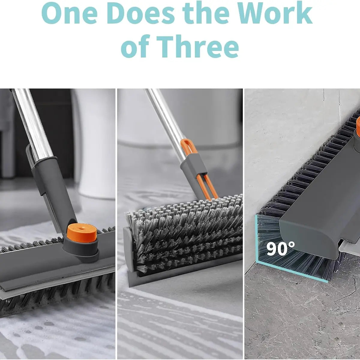 3-in-1 Floor Scrub Brush with Long Handle – Heavy-Duty Tile & Grout Cleaner with Squeegee for Bathroom, Shower & Kitchen