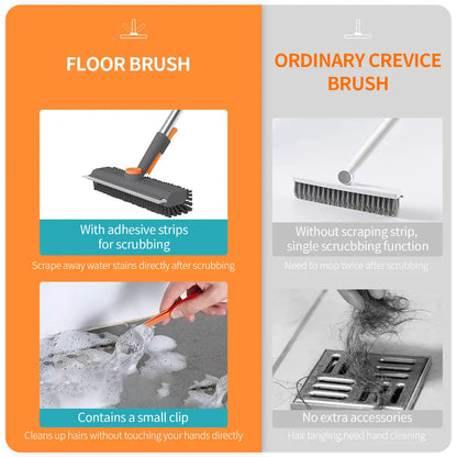 3-in-1 Floor Scrub Brush with Long Handle – Heavy-Duty Tile & Grout Cleaner with Squeegee for Bathroom, Shower & Kitchen