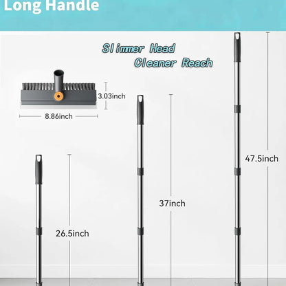 3-in-1 Floor Scrub Brush with Long Handle – Heavy-Duty Tile & Grout Cleaner with Squeegee for Bathroom, Shower & Kitchen