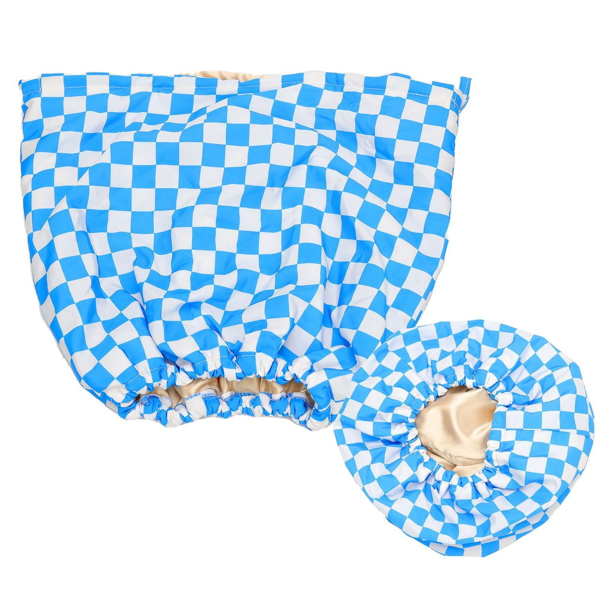 Satin-Lined Waterproof Shower Cap – Adjustable Reusable Hair Protector for Long Hair, Curls & Blowouts