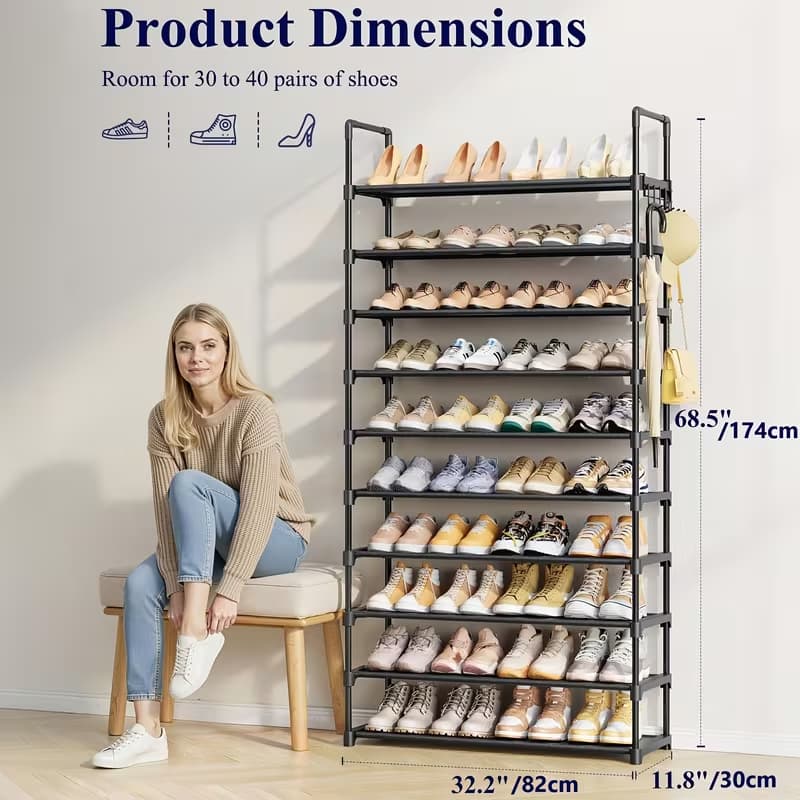 3–10 Tier Shoe Rack Organizer – Space-Saving Vertical Shoe Storage Shelf for Entryway & Closet
