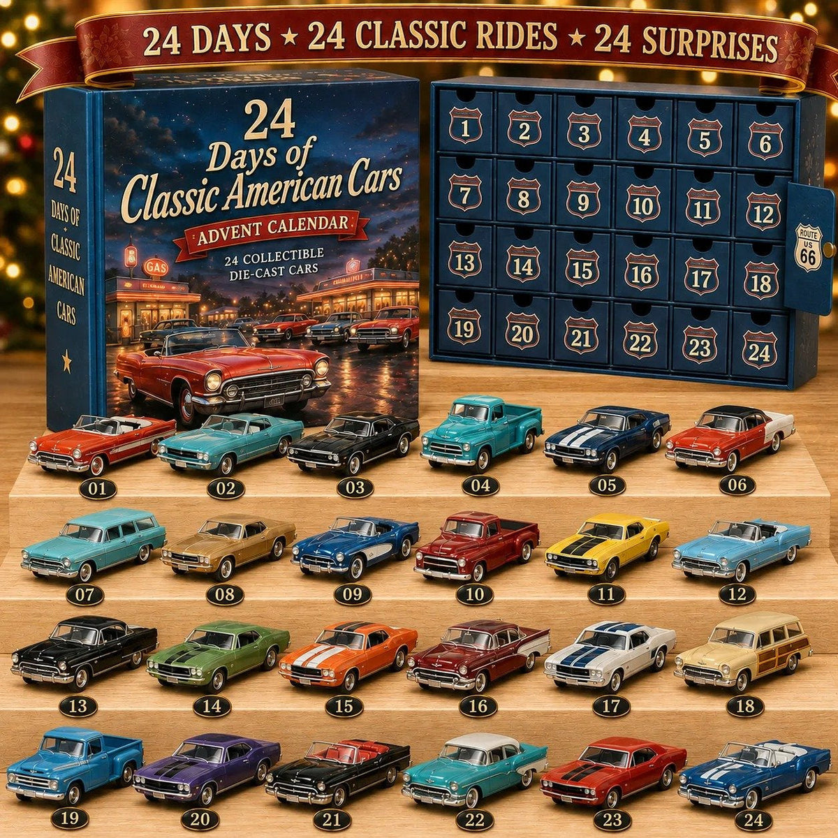 24-Day Mini Vehicle Advent Calendar – Helicopter, Classic Car & Racing Series