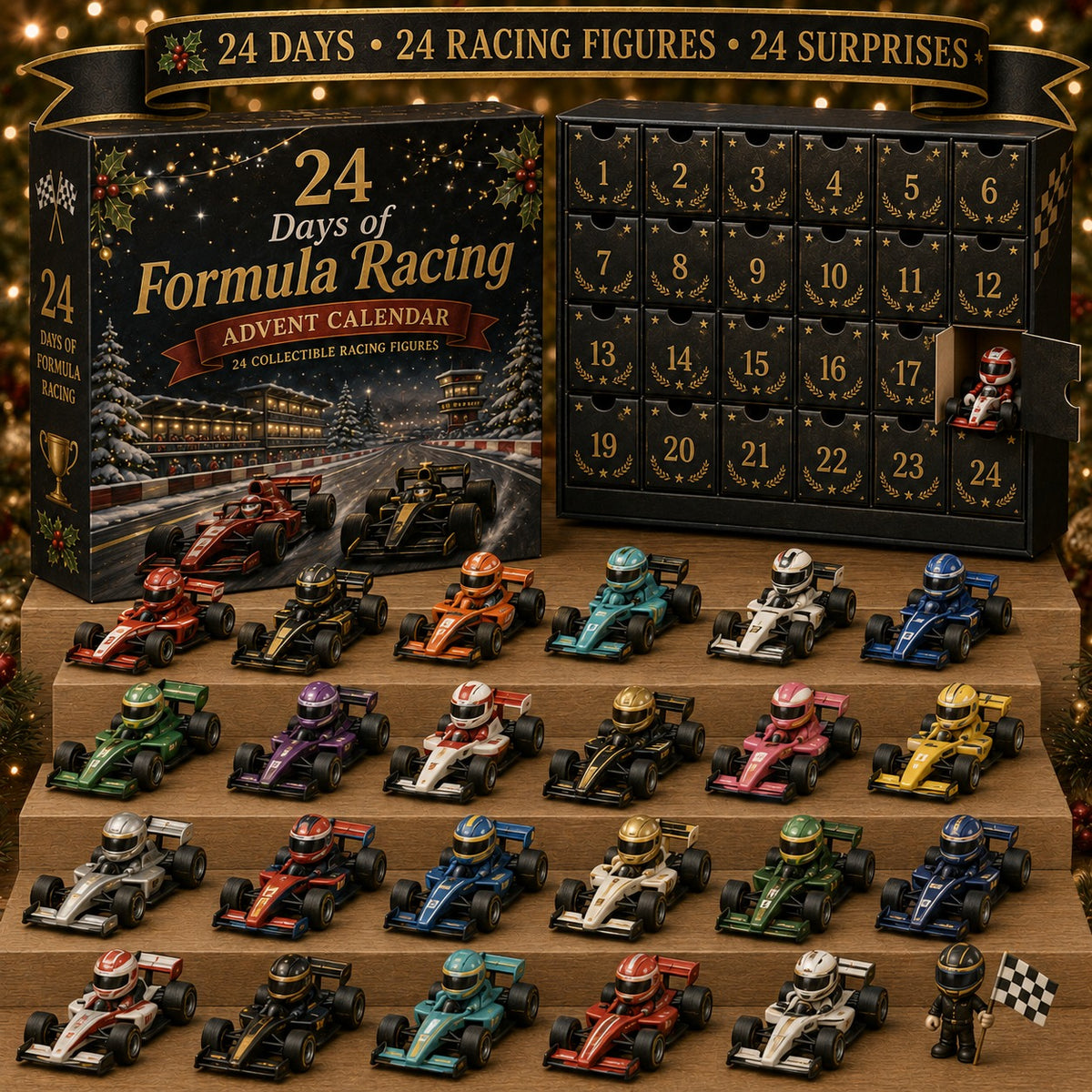 24-Day Mini Vehicle Advent Calendar – Helicopter, Classic Car & Racing Series
