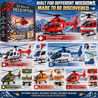 24-Day Mini Vehicle Advent Calendar – Helicopter, Classic Car & Racing Series