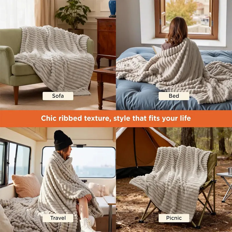 Ultra-Soft Striped Fleece Throw Blanket