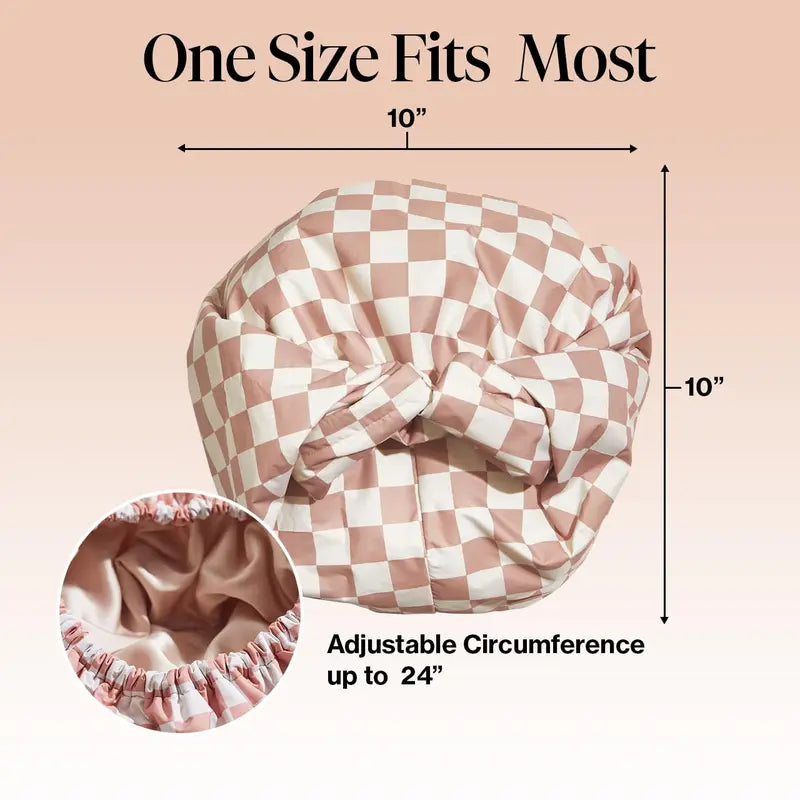 Satin-Lined Waterproof Shower Cap – Adjustable Reusable Hair Protector for Long Hair, Curls & Blowouts