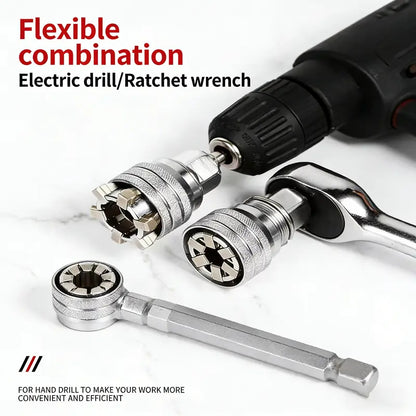 Universal Socket Wrench Tool – Self-Adjusting Multi-Function Socket for Nuts & Bolts, 3/8" Drive Adapter for Home, Garage & Auto Repairs