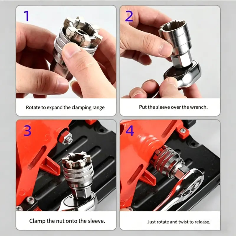 Universal Socket Wrench Tool – Self-Adjusting Multi-Function Socket for Nuts & Bolts, 3/8" Drive Adapter for Home, Garage & Auto Repairs